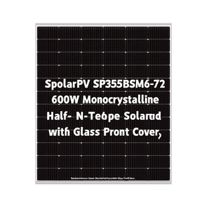 Panneau solaire monocristallin demi-cellule de type N SpolarPV SP355BSM6-72 600W avec couvercle avant en verre - Product Image 2