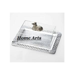 Bandeja de servicio de color plateado de acero inoxidable con cubierta acrílica Juego de dos bandejas de servicio de té y café de forma cuadrada - Product Image 2