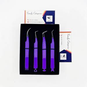 Pinzas Profesionales Personalizadas de Acero Inoxidable de 90 Grados, Color Morado, Punta Lisa Antiestática de 10 mm, Agarre de Diamante para Volumen de Pestañas - Product Image 1