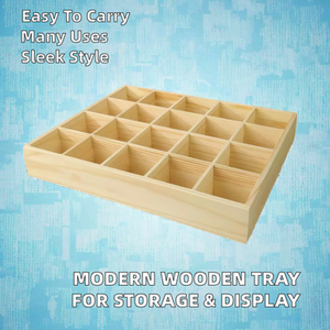 Acacia Wood 16 Compartment <b>Storage</b> Tray for Tea Bags Jewelry <b>Cutlery</b> Hotel Amenities & Retail Display - Product Image 2