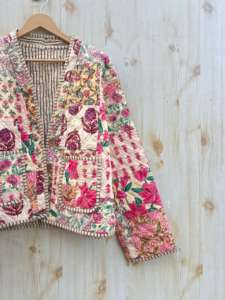 Veste de style kimono matelassée en coton imprimé à la main indienne pour femmes vêtements d'extérieur décontractés toutes saisons - Product Image 3