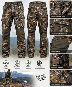 Pantalon de chasse camouflage, pantalon cargo d'extérieur, résistant aux déchirures, hydrofuge, respirant, genoux renforcés - Product Image 3