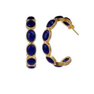 ต่างหูห่วงโซดาไลต์ชุบทอง 18K ป้องกันการหมอง ทำด้วยมือ ประดับพลอยรูปไข่ เครื่องประดับโดดเด่นสำหรับผู้หญิง ต่างหูสไตล์ทันสมัย - Product Image 4