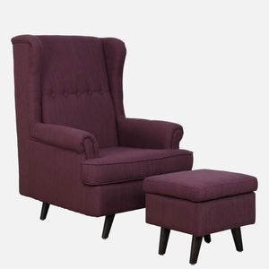Abdero <b>Wing</b> <b>Chair</b> with Footstool Wine-Colored Fabric <b>for</b> Living Room - Product Image 4