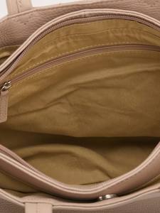 Sac fourre-tout à trois compartiments en cuir véritable beige, sac à bandoulière, cuir grainé doux, fermeture éclair, résistant à l'eau - Product Image 4