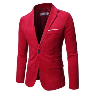 Blazer pour homme, coupe ajustée, couleur unie rouge, décontracté, professionnel, 100% polyester, doublure matelassée, simple boutonnage, logo - Product Image 2