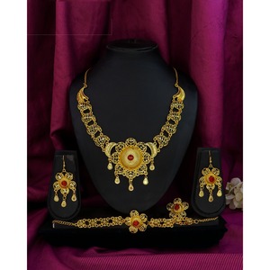 Ensemble de bijoux classiques africains plaqués or pour femmes, collier pendentif, boucles d'oreilles, bracelet, bague, bijoux de mariage traditionnels, bijoux de mode - Product Image 3