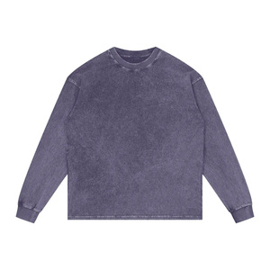 Venta al por mayor logotipo impreso personalizado lavado con ácido de gran tamaño 100% algodón camiseta de manga larga transpirable en blanco Vintage camisetas de manga completa - Product Image 3