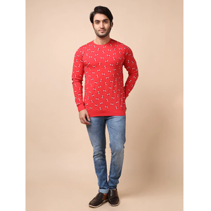 Premium Red Loopknit Sudadera 100% Algodón Elegante Casual Fit Mangas completas Cuello Impresión digital Ropa de todo el día para la temporada de invierno - Product Image 1