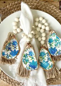 Handcrafted White Bead Napkin <b>Ring</b> With Designer <b>Resin</b> Charm Style For Stylish Tabletop Styling Home Dining And Hosting - Product Image 4
