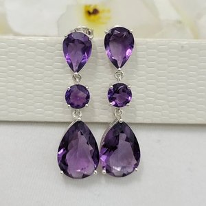 K Gems femmes 925 en argent Sterling belles boucles d'oreilles pierre d'améthyste naturelle Push Back Dangle goutte amoureux forme déclaration à la mode - Product Image 5