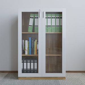Modern 3-Tier Metal Storage Cabinet with Glass Doors and Lock 80x40x120cm Rubber Wood THS68015 Office Filing Cabinet - Product Image 3