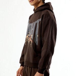 Venta al por mayor de Sudadera con capucha de gran tamaño de los hombres de la caída del hombro de peso pesado pulóver logotipo personalizado en blanco Streetwear sudadera - Product Image 5