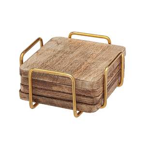 Juego de Posavasos Cuadrados de Madera Clara Moderna con Elegante Soporte Dorado para Decoración Minimalista de Primera Calidad - Product Image 1