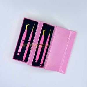 Pinzas para Extensión de Pestañas Getup Brosons Impex de Acero Inoxidable con Punta Curva Aislante, Antimagnéticas, Duraderas, con Punta Rosa Dorada - Product Image 3