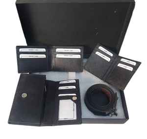 Conjunto de cartera de cuero genuino para hombre y mujer, bolso de mano con cinturón, tarjetero para regalo de negocios - Product Image 6