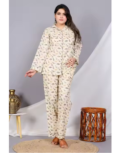 Ensemble de pyjama en coton à manches longues pour femmes avec haut imprimé Pantalon décontracté Vêtements de nuit confortables Vêtements de détente élégants pour un usage quotidien - Product Image 3