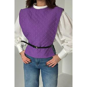 Ensemble chemise et poncho à ceinture violette - Violet - Product Image 5