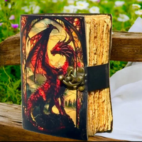 Carnet Grimoire Dragon Animal Fait Main 400 Pages en Cuir Véritable avec Papier à Bords Frangés Style Arbre de Vie – Cadeau Fête des Mères Classique
