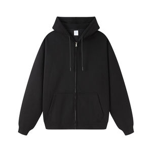 Sweat à capuche unisexe personnalisé de haute qualité en satin épais zippé surdimensionné doublé d'hiver anti-rétrécissement motif solide tricoté à capuche pour hommes - Product Image 1