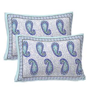 Turquoise Blue Paisley 100% Cotton <b>Flat</b> Bed Sheet Set (3 Pieces) - Product Image 3