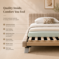 Lit rembourré moderne en crème avec tête de lit matelassée au design écologique et pieds en métal