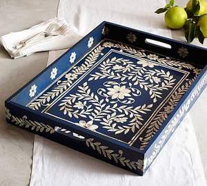 Bandeja con incrustaciones de hueso hecha a mano, bandeja para servir hecha a mano, incrustaciones de hueso de lujo, desayuno de Ramadán, comida, fruta, café, té, bandeja decorativa - Product Image 3