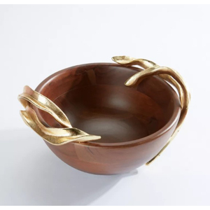 Cuenco decorativo de Metal dorado de madera Natural hecho a mano, diseño moderno ecológico, cuenco para servir comida, Decoración de mesa para el hogar y la cocina - Product Image 3
