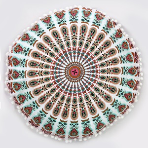 ปลอกหมอนอิงทรงกลม 100% ผ้าฝ้าย ลายมันดาลาไล่เฉดสี สำหรับนั่งสมาธิ ปลอกหมอนอิงสไตล์ชาติพันธุ์ ขนาด 32 นิ้ว พร้อมพู่ห้อย ตกแต่งบ้าน ผลิตโดยผู้ผลิตชาวอินเดีย - Product Image 2
