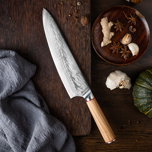 Couteau de cuisine professionnel en acier Damas avec manche en bois d'olivier Usine de coutellerie OEM ODM personnalisée en gros - Product Image 2