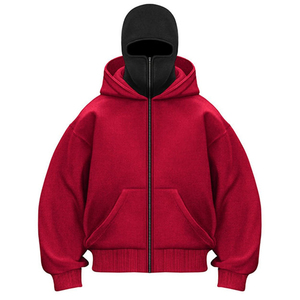 Nouveau design, vente en gros, sweat-shirts à capuche zippés pour hommes, coupe ample, épaules tombantes, sweat-shirts unis, personnalisables, masque facial pour hommes, cagoule zippée - Product Image 1
