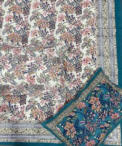 Drap de lit imprimé floral léger et complexe en blocs fait à la main King Size (108 "X108") Linge de maison de luxe 220 TC Literie de haute qualité - Product Image 2