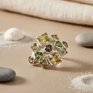 "Rose Gold Plated Moissanite Trendy <b>Statement</b> Cocktail <b>Ring</b> for Women-Inlay Design" - Product Image 1