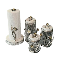 Ensemble de 4 boîtes rondes en aluminium de luxe modernes, plaqué or, design élégant pour la maison, la cuisine et le micro-ondes.