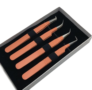 Pinzas de extensión de pestañas de clase alta Caja de etiqueta privada personalizada Pinzas de volumen de color personalizadas Pinzas de pestañas de acero inoxidable - Product Image 1