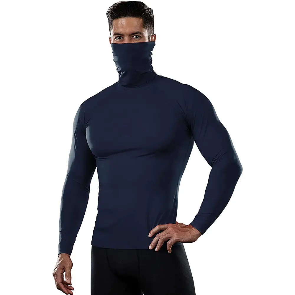 High Neck Gym Top Mask Herren T-Shirt Kompression shemd Laufen Fitness High Neck T-Shirts Benutzer definierte Sport Base Layer