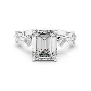 4.25 CT <b>Emerald</b>-Cut Lab Diamond Three-Stone <b>Ring</b> for Women VVS-VS EF Clarity 18KT, 14KT, 10KT Gold & 925 <b>Silver</b> - Product Image 1