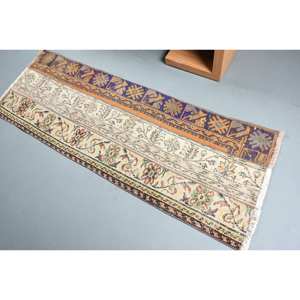 Alfombra clásica de lana de retazos Beige y negro de 2,1x6,2 pies, alfombras rectangulares turcas hechas a mano para adolescentes, modelo de sala de estar, alfombra de noche de látex - Product Image 4