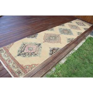 Vintage 2.6x12.4 ft Rug, Turkish Rug, <b>Brown</b> Ombr Rug <b>Wool</b> - Product Image 2