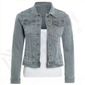 Chaqueta Varsity Casual Desgastada y Rasgada para Mujer, de Mezclilla de Calidad, Ajustada, con Lino, Spandex, Impermeable, Reversible y Transpirable - Product Image 1