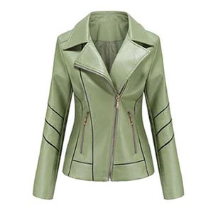 Chaqueta de cuero de otoño para mujer Chaquetas de mujer de cuero de color marrón con cremallera de manga larga - Product Image 6