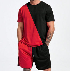 <b>Men's</b> Casual Vintage Style Crew Neck <b>Short</b> Sleeve <b>T</b>-<b>Shirt</b> <b>and</b> Solid <b>Shorts</b> <b>Set</b> with Custom Logo for Summer Two-Piece Outfits - Product Image 1