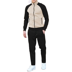 Traje informal de primavera y otoño para hombre, contraste de color de moda con manga rotadora, chaqueta de cuello alto + Pantalones, deportes casuales al aire libre - Product Image 5
