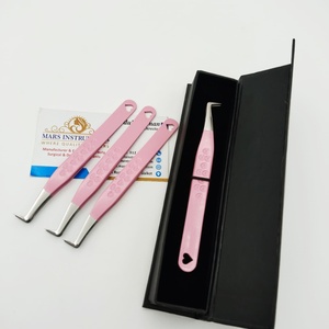 Pinzas de extensión de pestañas con agarre de fibra de Color rosa para bota de 90 grados para extensión de pestañas, pinzas de etiqueta privada en forma de corazón - Product Image 5