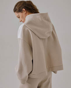 Haute qualité femme Vintage décontracté solide tricoté sweats à capuche surdimensionné lourd coton lavé col à capuche Badge en gros - Product Image 3