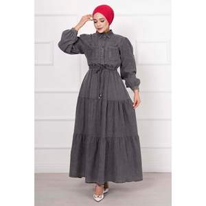 Vestido Denim Hijab con Detalle de Bolsillo, Humo - Product Image 2