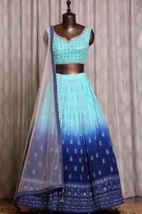 Lehenga Choli con estilo de dos colores sombreados atractivos para mujeres indias paquistaníes en ocasiones de bodas y fiestas - Product Image 4