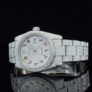 Maravilloso reloj de moissanita con esfera blanca, movimiento automático japonés, números arábigos, reloj de lujo de acero inoxidable - Product Image 3