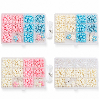 Kit de perles acryliques pastel DIY, 12 compartiments, perles en forme de cœur, d'étoile et rondes, avec cordon élastique pour la fabrication de bijoux, bracelets, colliers, artisanat