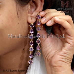 <b>Solid</b> 925 <b>Silver</b> Yellow Plated Amethyst Earings Gemstone Jewelry Wholesale Long <b>Earrings</b> New Design - Product Image 6